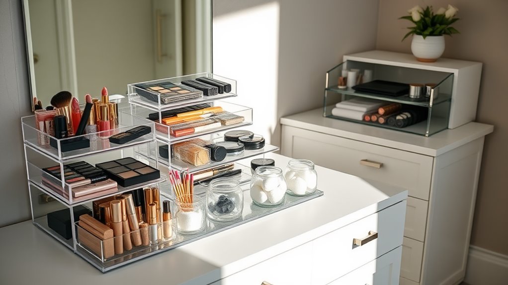 organized bathroom makeup storage